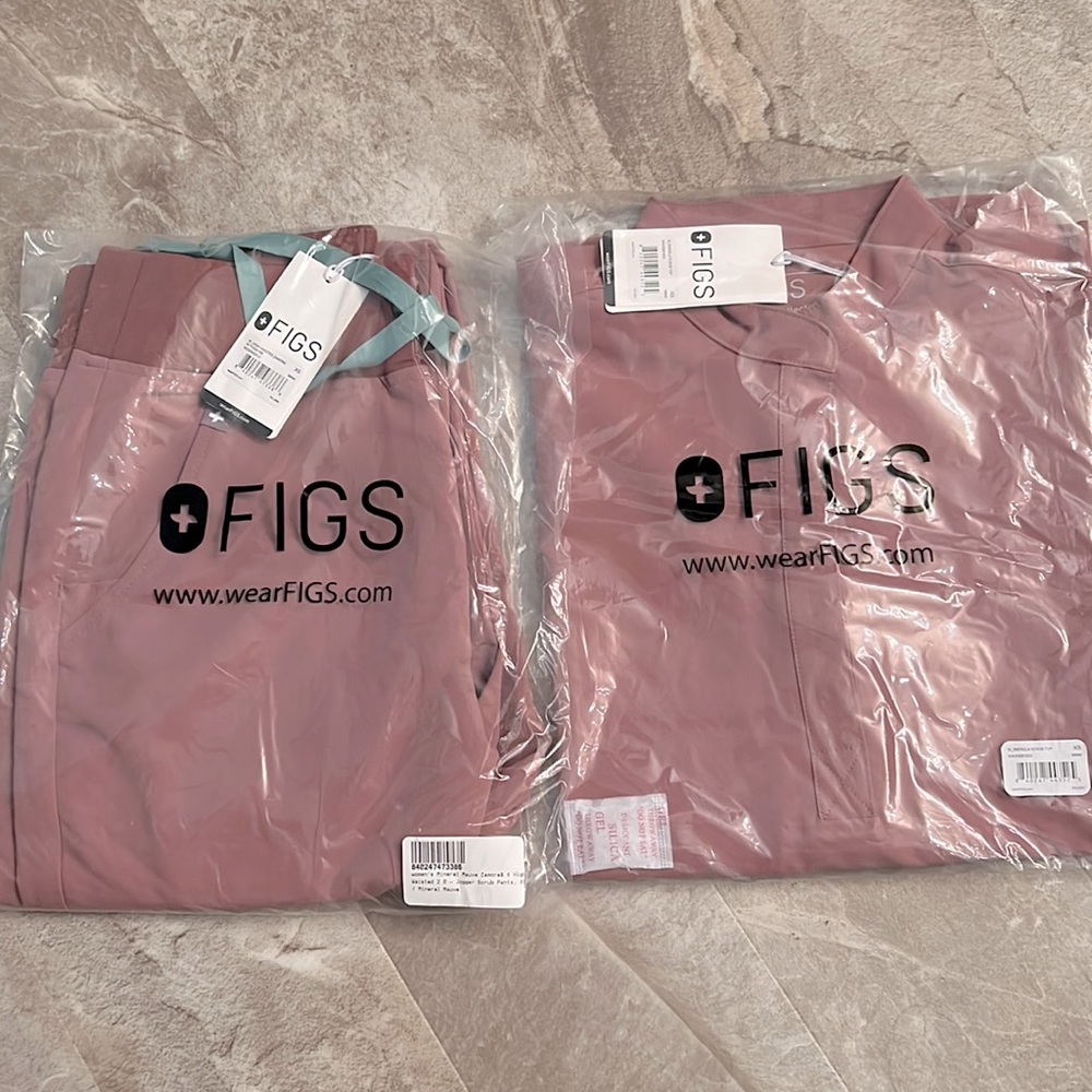 FIGS Mineral Mauve Set XS Rafaela and XS Zamora 2.0 high waisted NWT